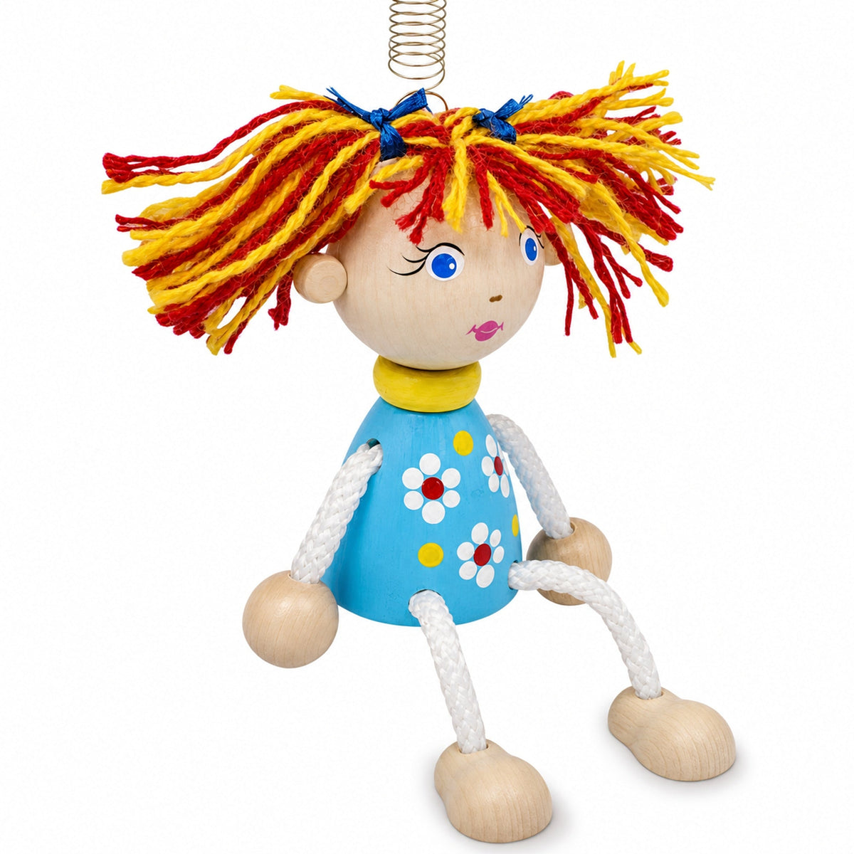 Jumping Girl Wooden Doll on a Spring 4 Inches