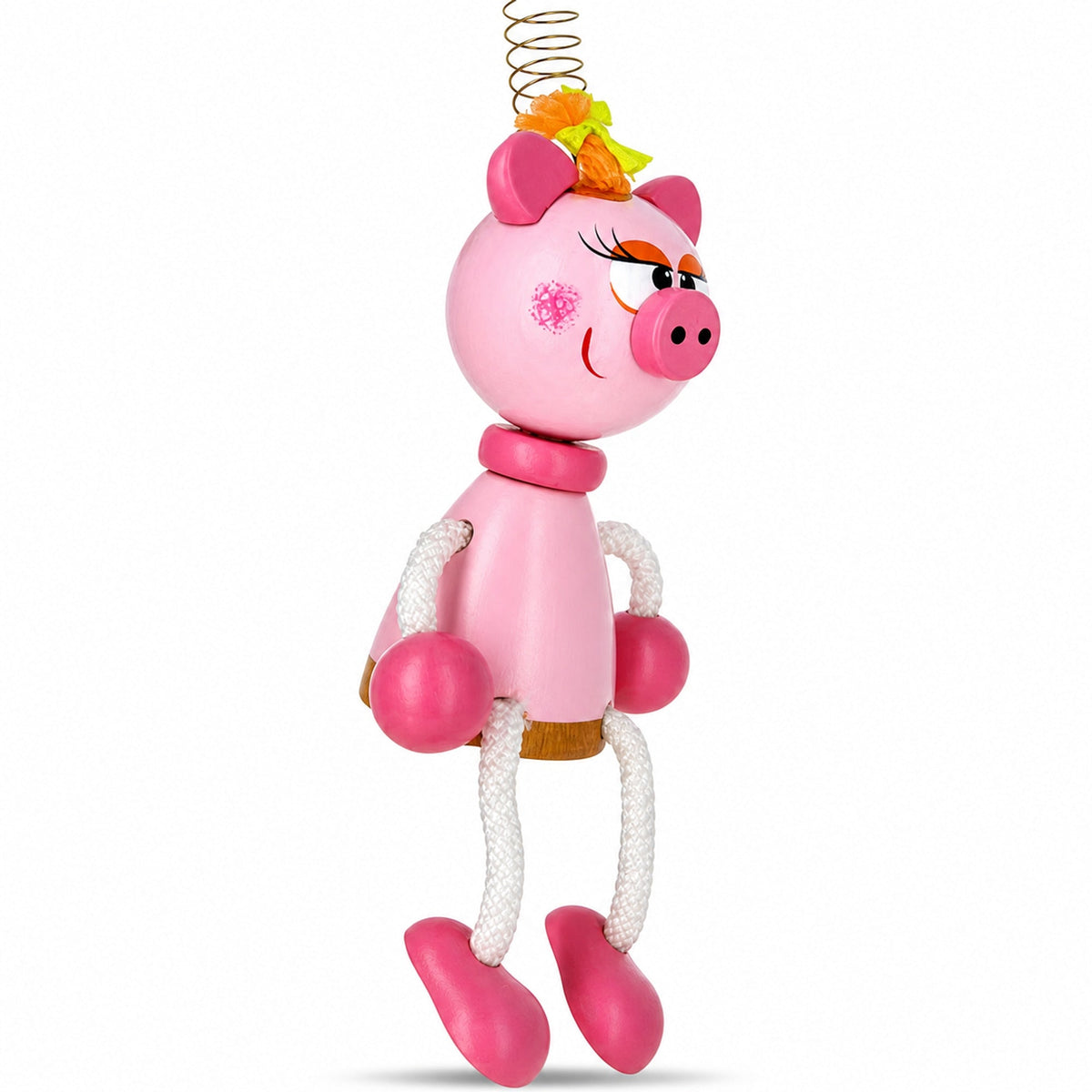 Pig Wooden Doll on a Spring 6 Inches
