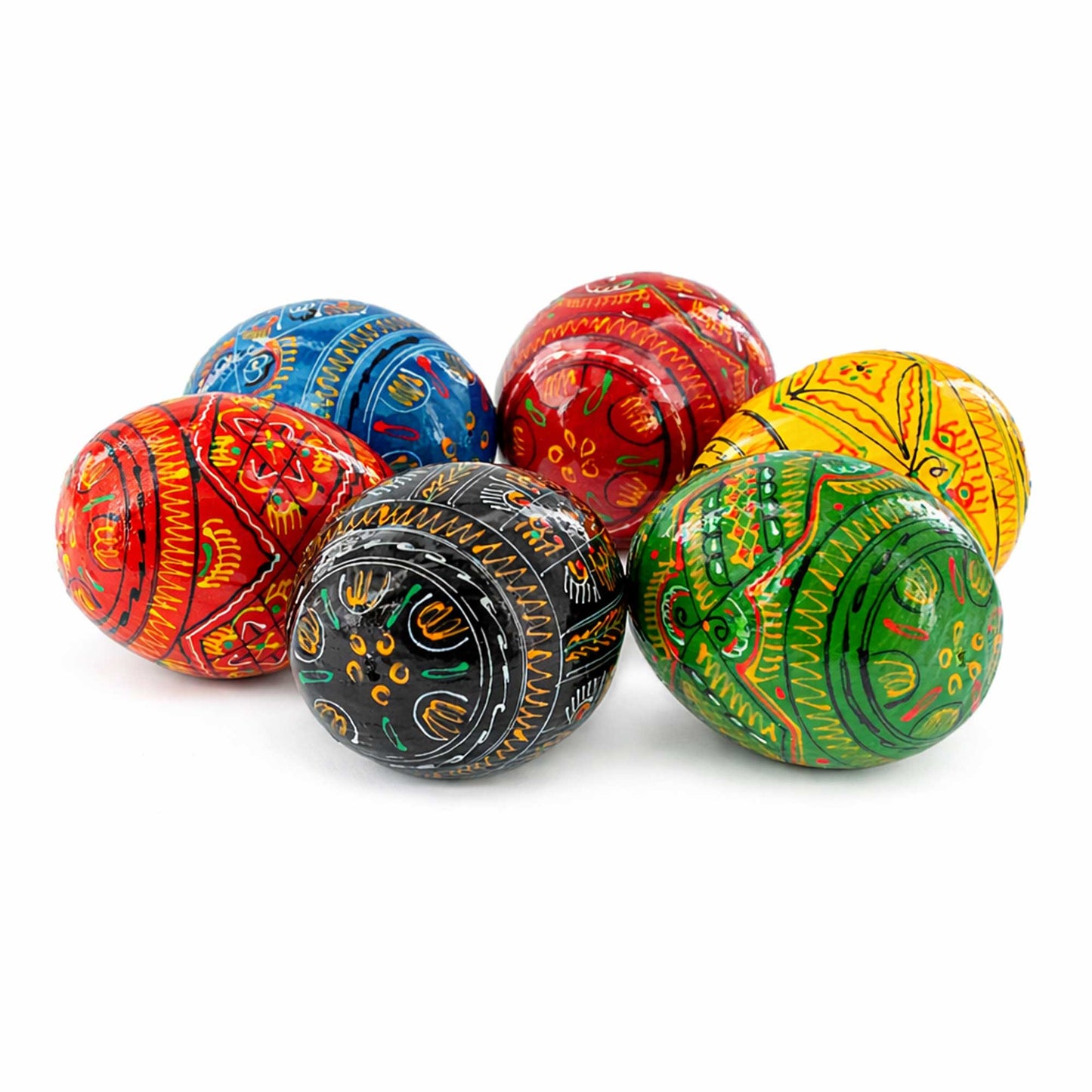 Set of 6 Geometric Pysanky Ukrainian Wooden Easter Eggs 2.5 Inches