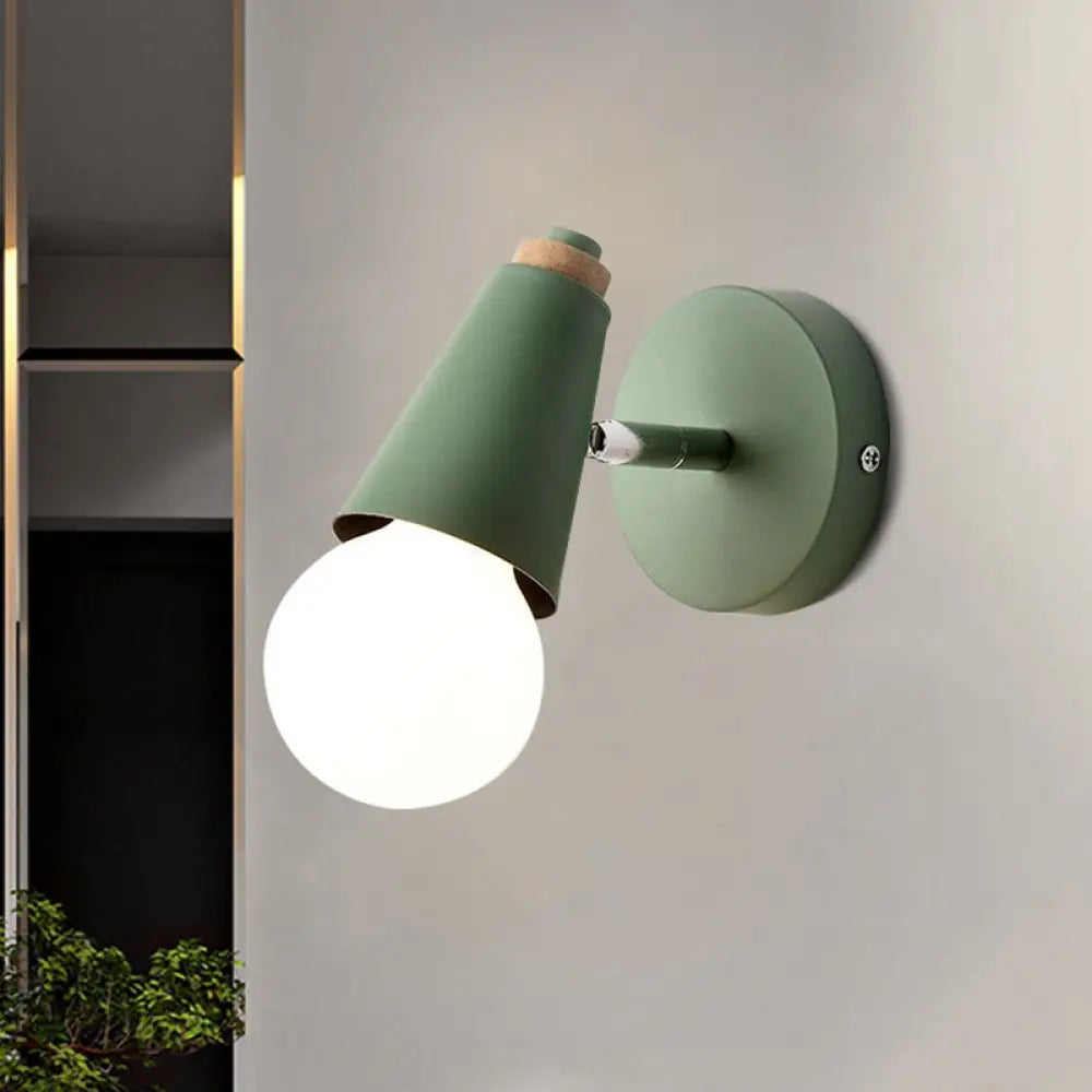 DecorBites™ Macaron Loft Sweet Cone Wall Light - Metal/Wood Backplate - Rotatable - Single Light - Blue/Green/Pink - Corridor