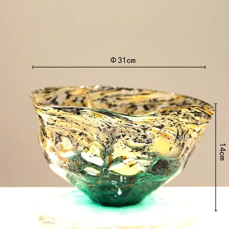 Marbled green and black glass vase – living room desktop bowl