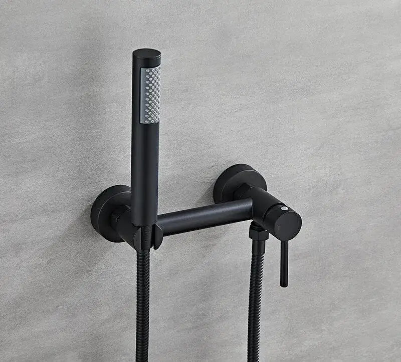 Matte black bidet faucet set with handheld sprayer for bathroom