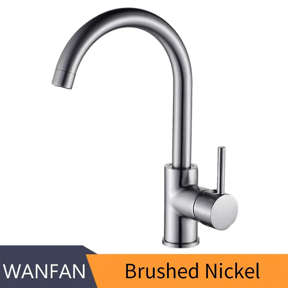 Matte black brass kitchen faucet with curved swivel spout