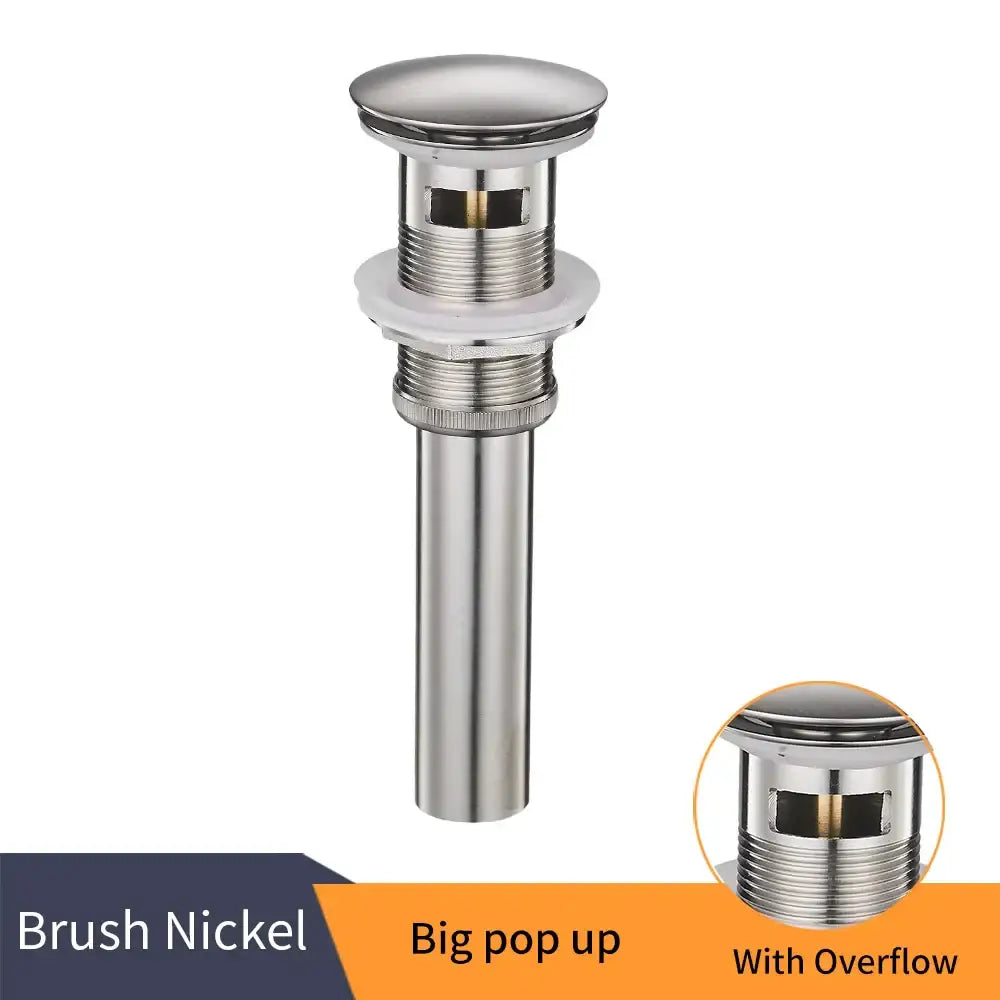 Matte black brass vessel sink pop up drain with overflow bathroom