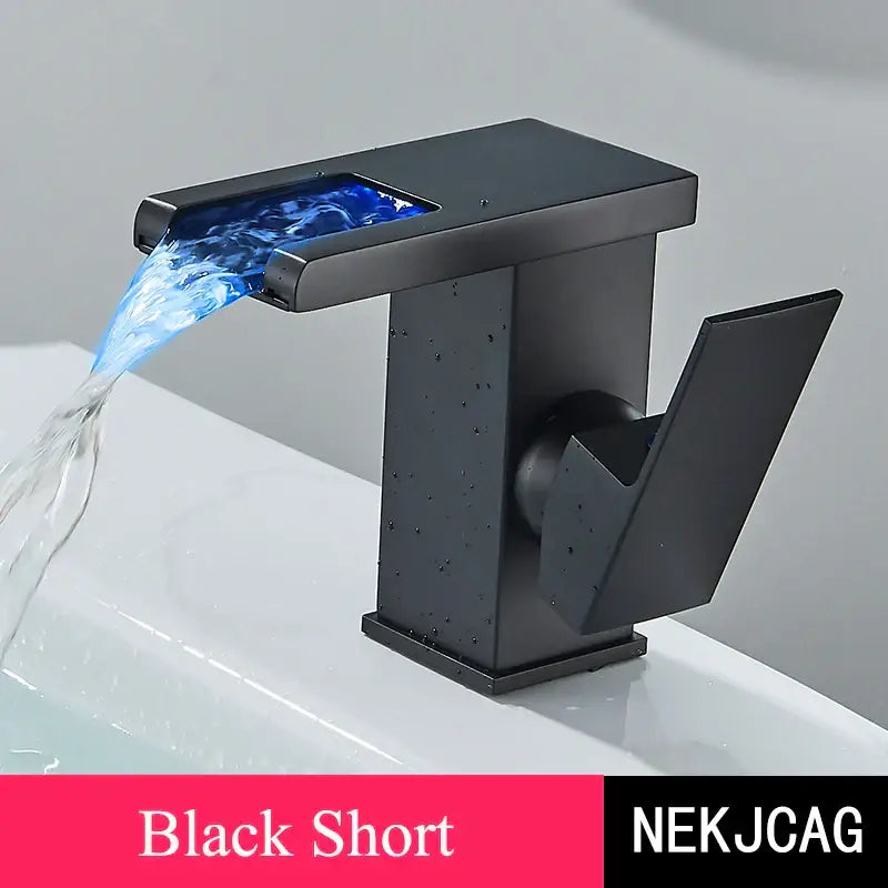 Matte black led waterfall basin faucet with temperature display kitchen