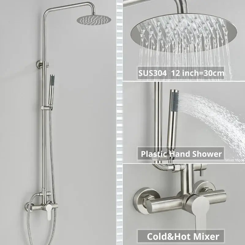 Matte black rainfall shower faucet set with hand shower for bathroom