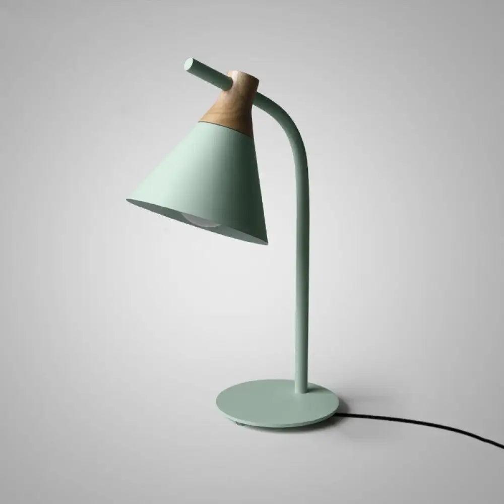 DecorBites™ Metal Conical Table Lamp - Macaron Single-Bulb Nightstand Light with Bend Arm for Bedroom