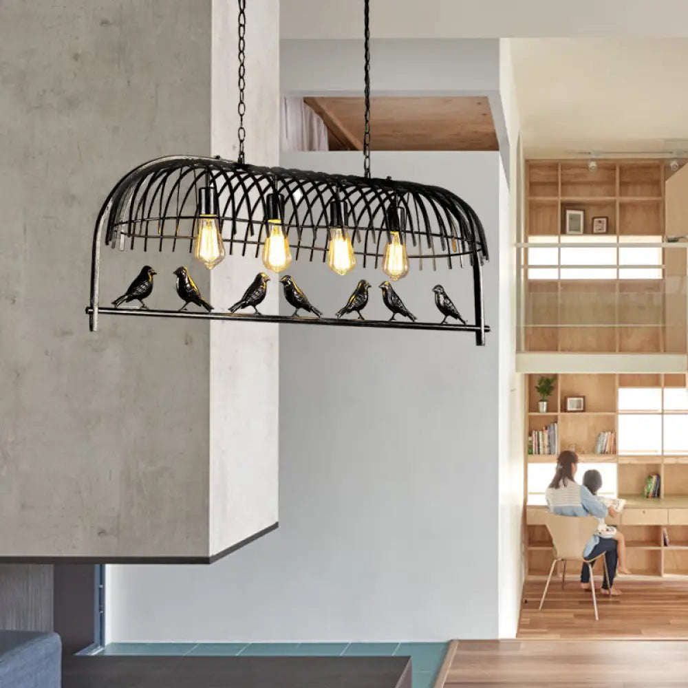 DecorBites™ Metallic Island Lighting with Wire Guard - Lodge Style 4-Light Pendant in Black/Rust