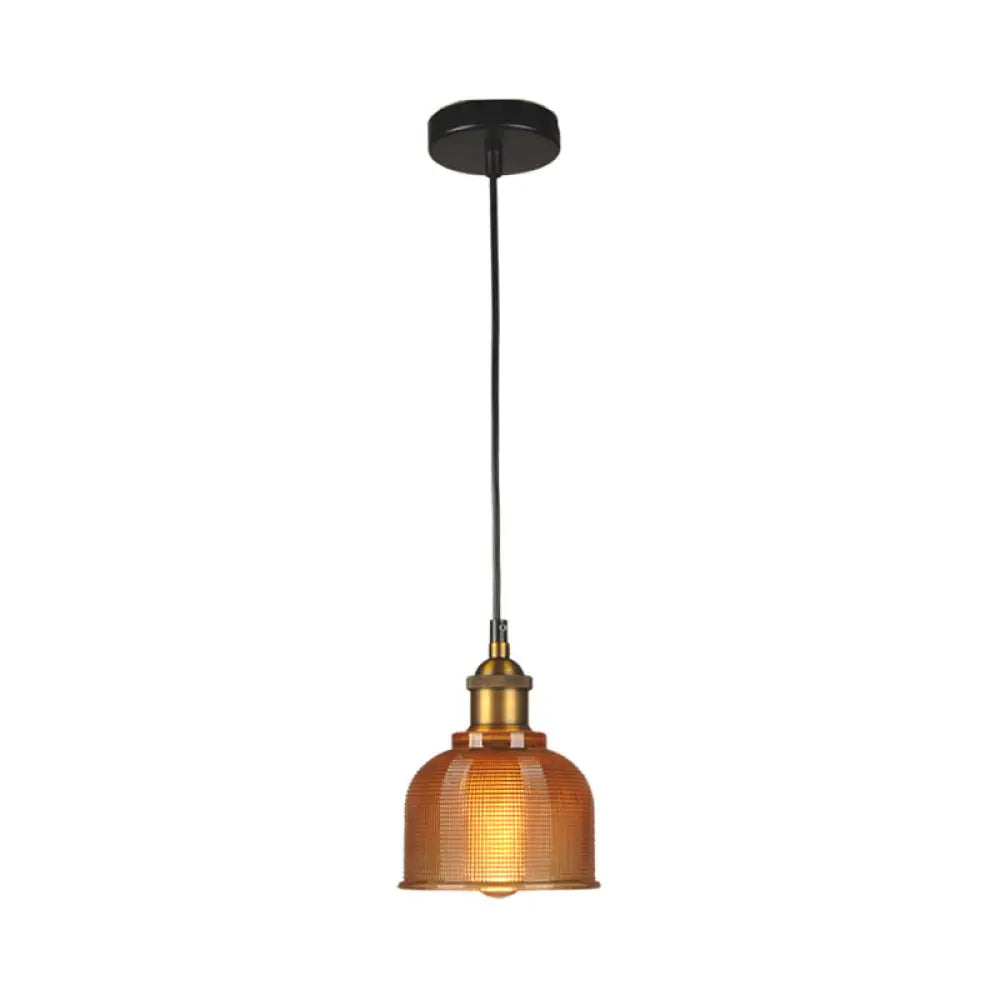 DecorBites™ Mila - Retro Retro Style Carillon Pendant Light 1-Light Red/Orange/Blue Gridded Glass Suspension Lighting for Dining Room