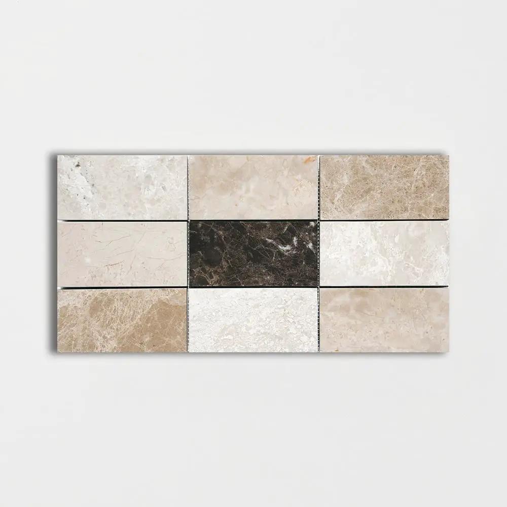 Milano Dark Polished Subway On Mesh Marble Mosaics 8 1/2x16 3/4
