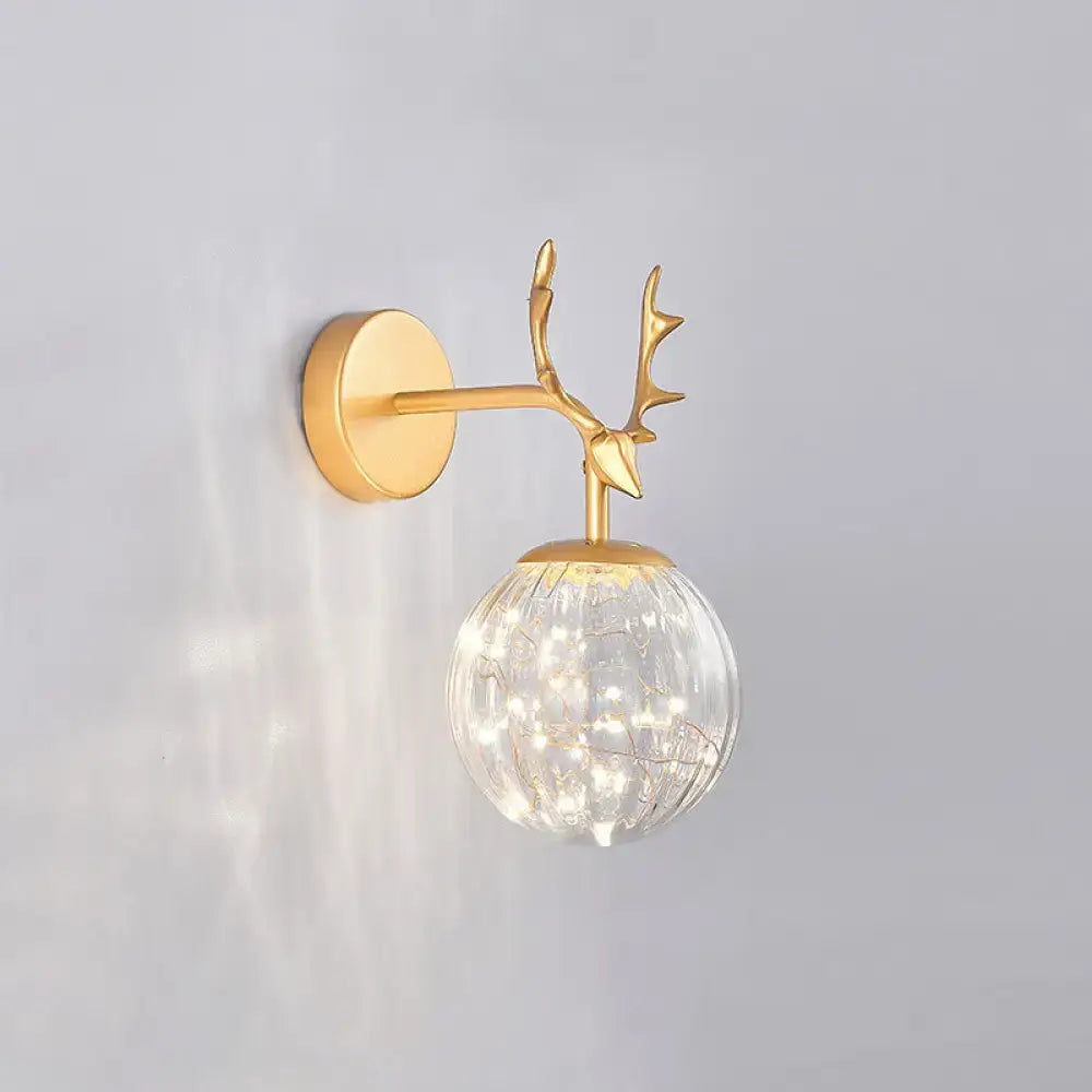 Minimalist black antler glass globe sconce – bedroom fairy light