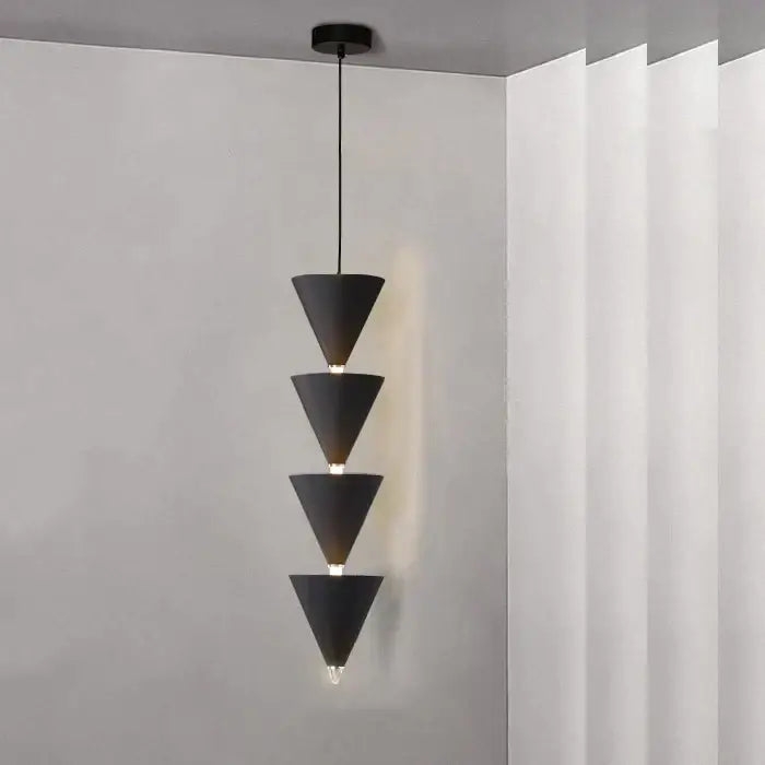 Minimalist black & cream bedroom chandelier stacked conical light