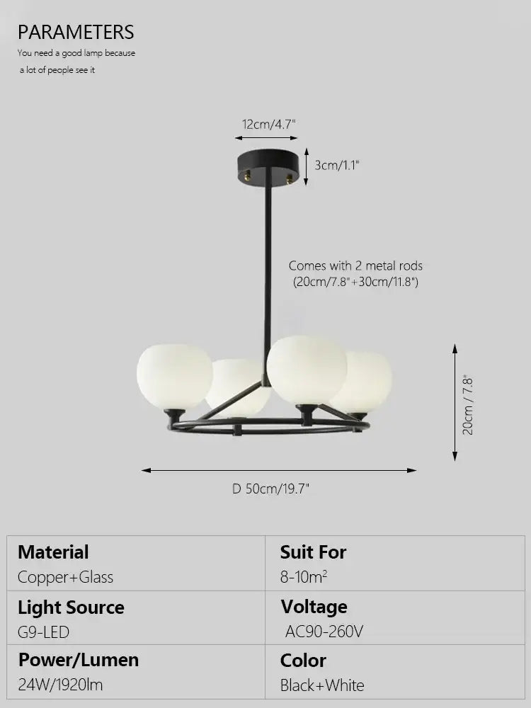 Minimalist black glass lampshade chandelier dining room globe light