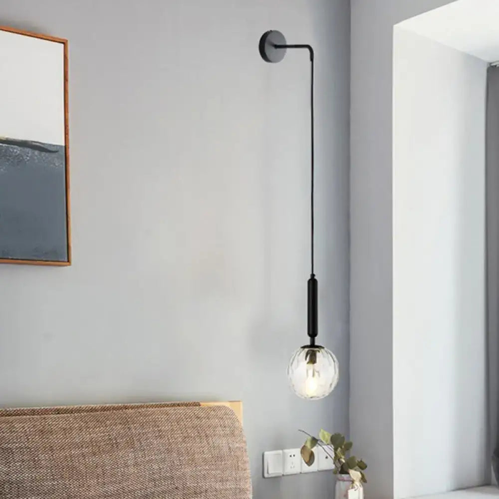 Minimalist black gold spherical wall sconce bedroom glass globe light