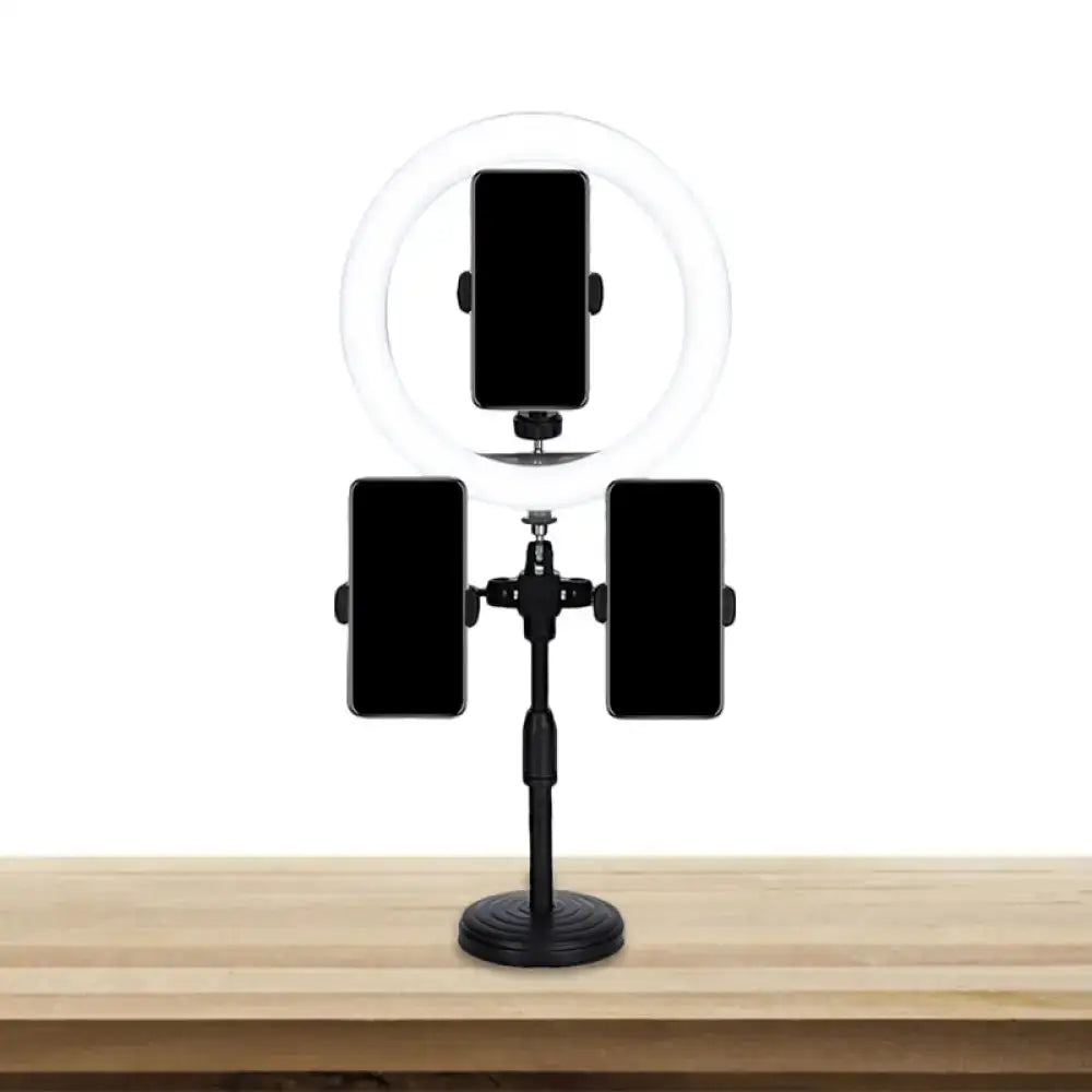 Minimalist black led mirror lamp with phone holders for bedroom