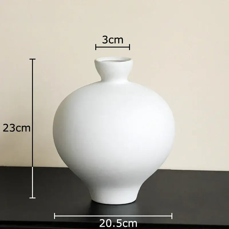 Minimalist black matte big belly ceramic vase living room decor