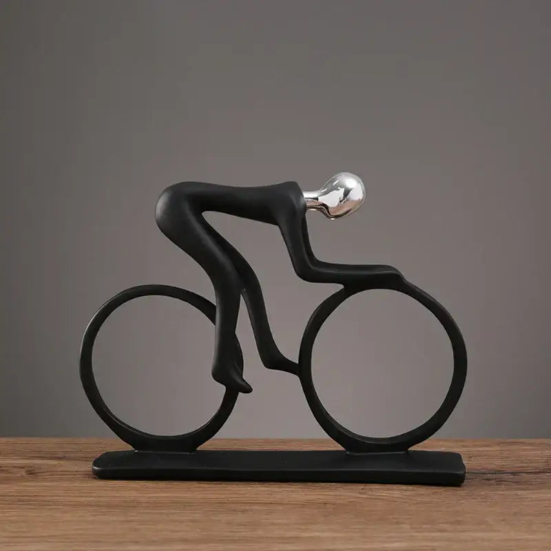 Minimalist black & silver cyclist sculpture figurine living room decor
