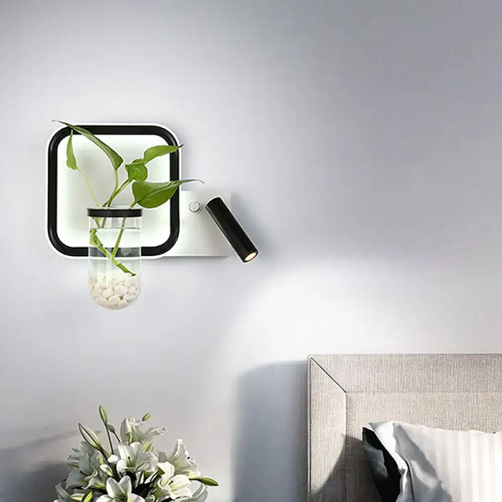 Minimalist black wall mount light with glass plant pot bedroom sconce