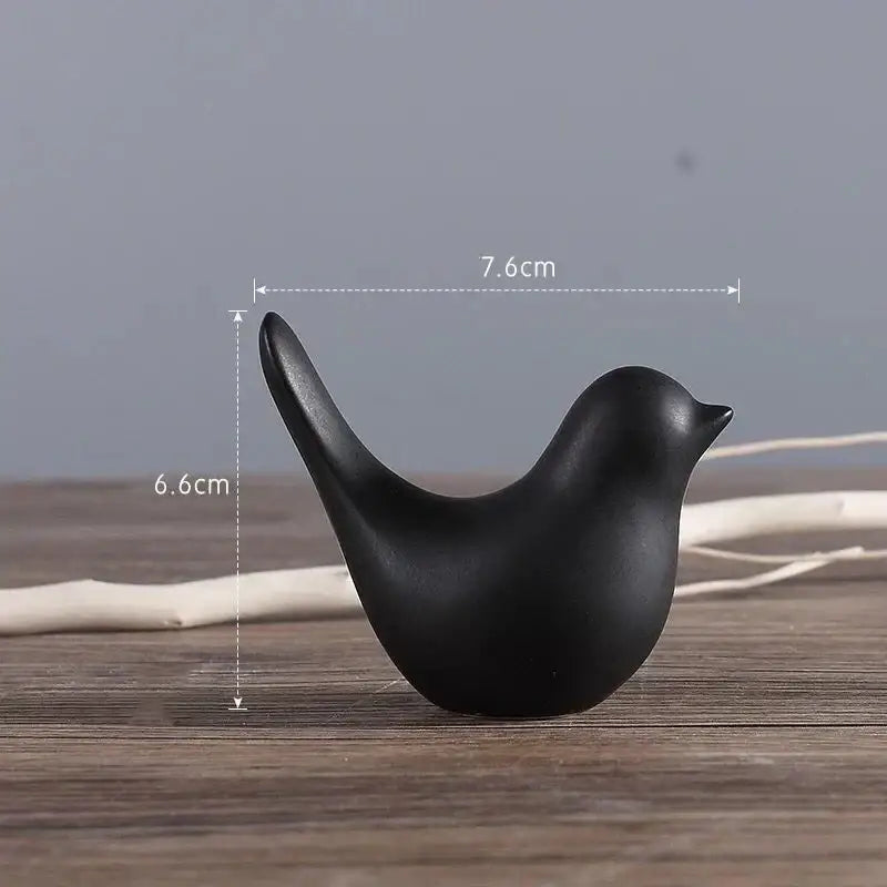 Minimalist black & white ceramic bird figurine set living room decor
