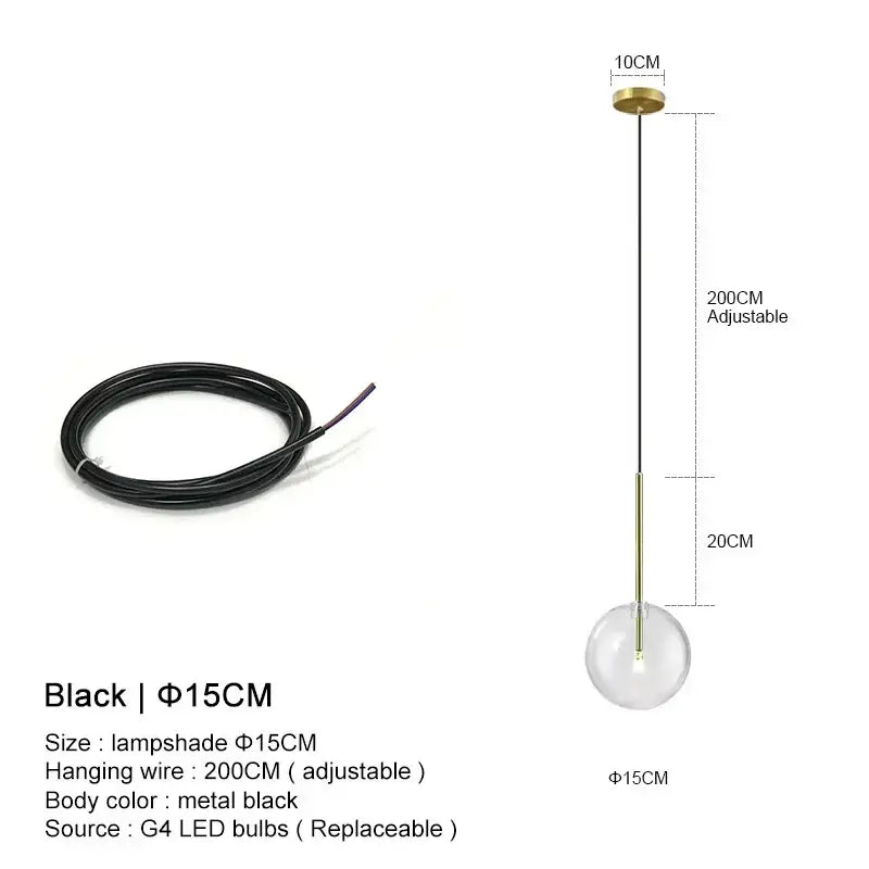 Minimalist brass and clear glass ball pendant light for dining room