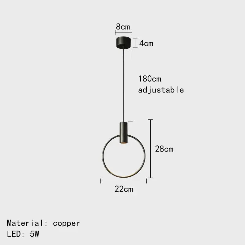 Minimalist brass ring chandelier bedroom gold pendant light