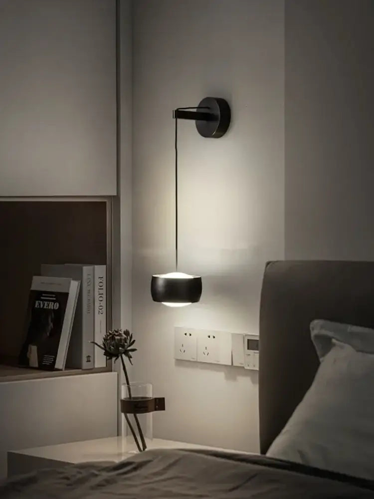 Minimalist brushed gold & matte black wall lamp bedroom reading light