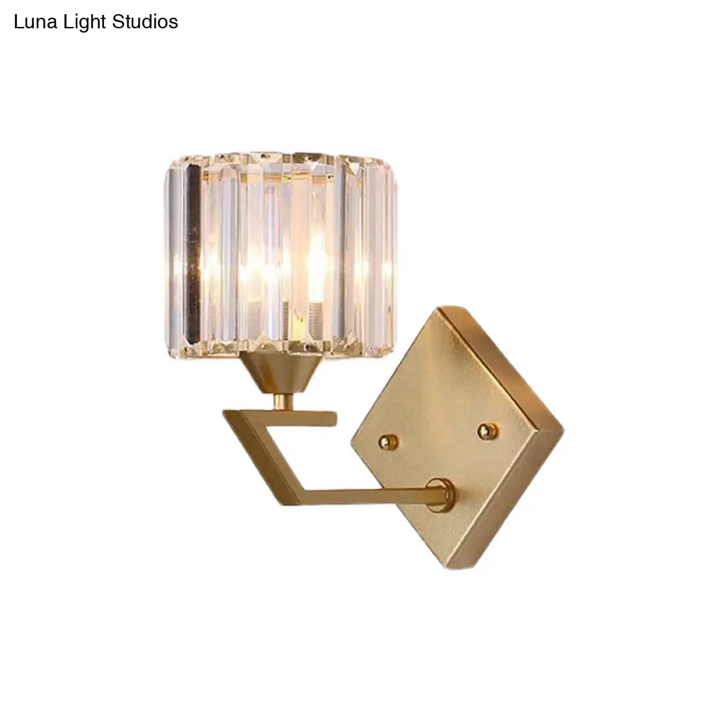 DecorBites™ Minimalist Crystal Block Cylindrical Wall Sconce - Gold Finish