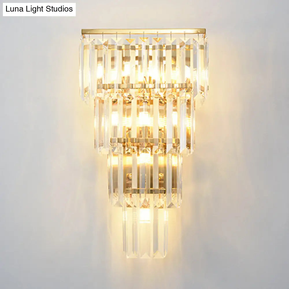 DecorBites™ Minimalist Crystal Block Tiered Wall Light - 7 Light Gold Finish Sconce