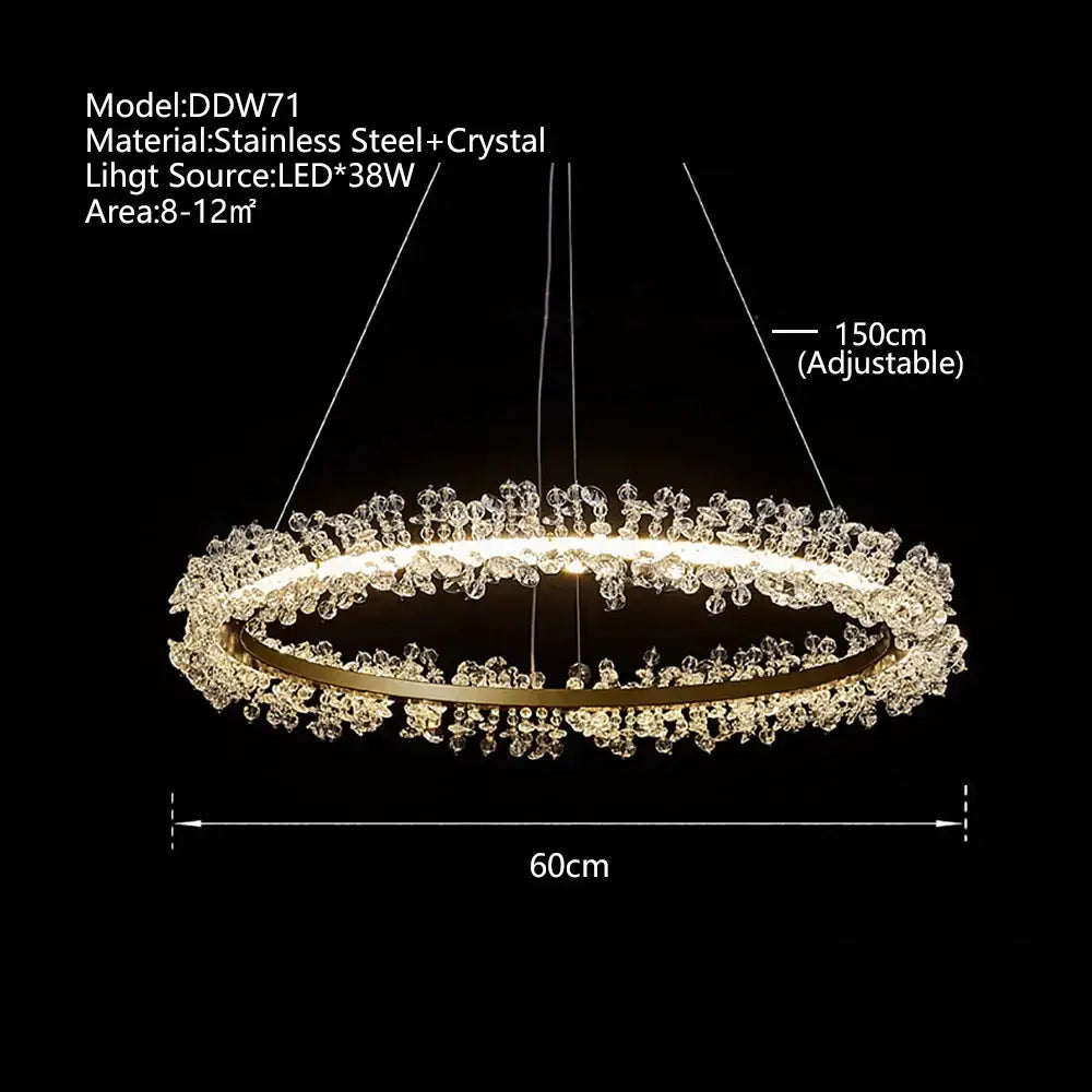 Minimalist crystal gold & black ring chandelier dining room light
