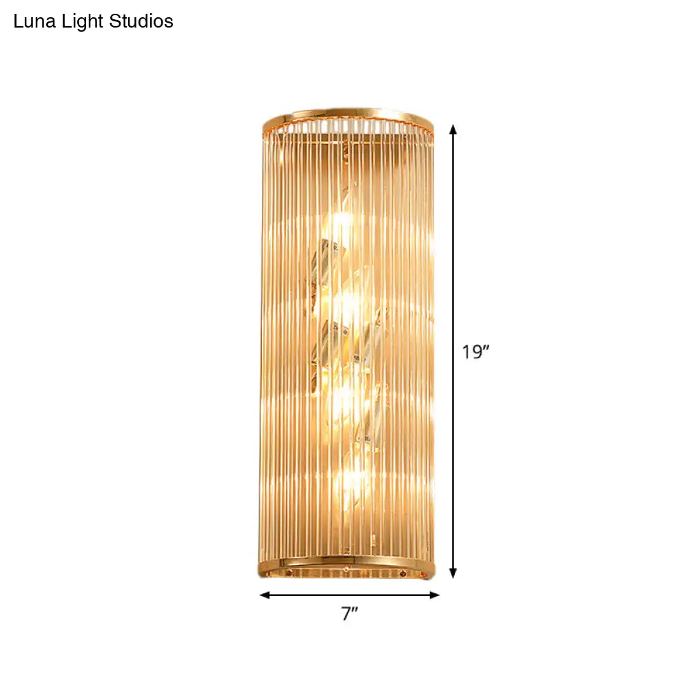 DecorBites™ Minimalist Cylinder Wall Mount Crystal Rod Sconce - 4-Light Hallway Lighting in Gold