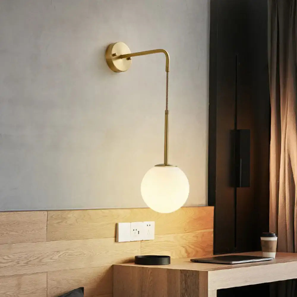 Minimalist gold finish and cream glass wall light bedroom sconce