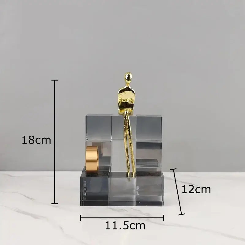 Minimalist golden thinker crystal base sculpture for office desk decor