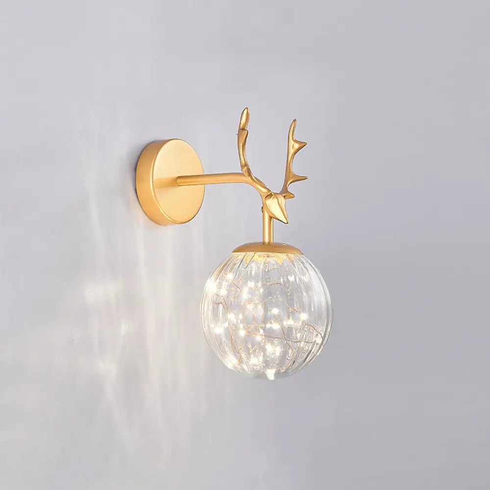 DecorBites™ Minimalist LED Bedroom Sconce with Antler and Glass Design - Wall Mount Lamp with Starry String