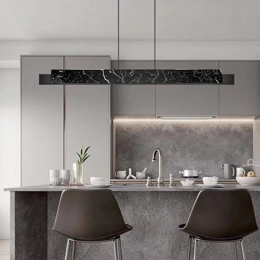 DecorBites™ Minimalist LED Suspension Lighting Fixture: Rectangular Island Light with Marble Accent, Ideal for Dining Areas