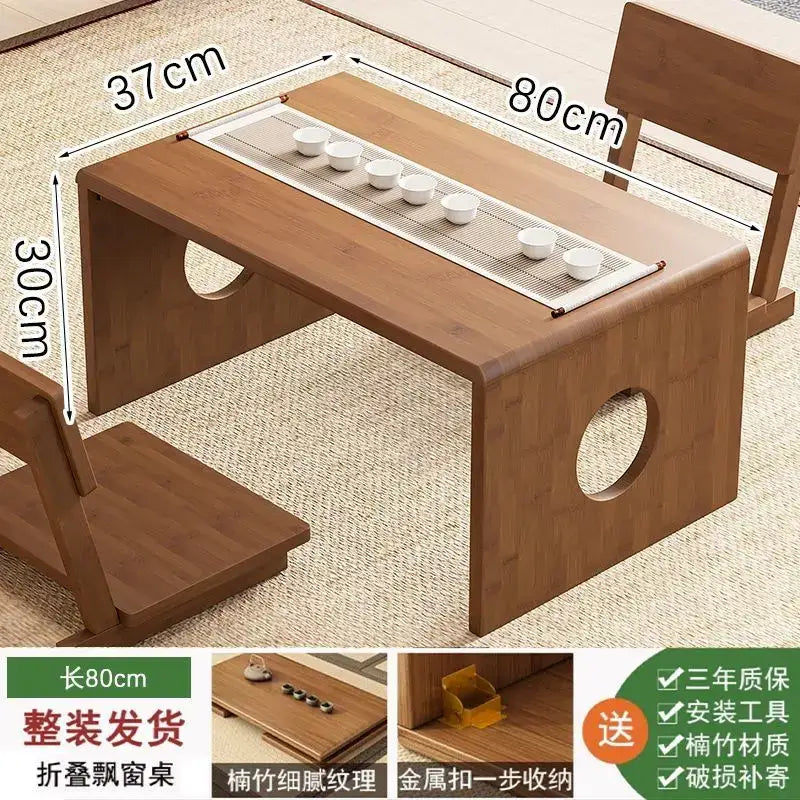 Minimalist light brown bamboo folding table bedroom tea desk