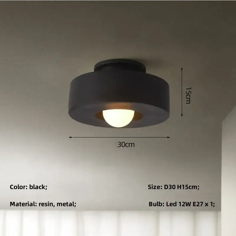 Minimalist matte black round ceiling light bedroom fixture