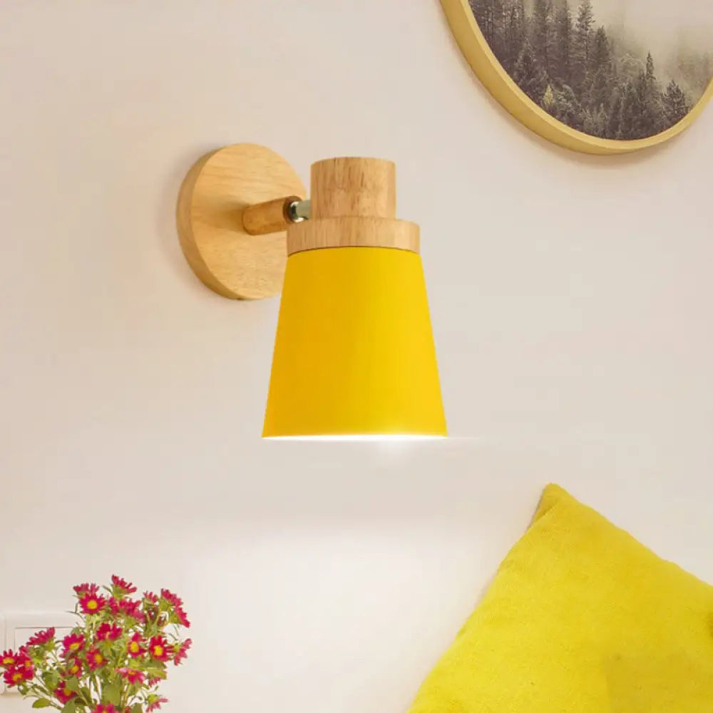 DecorBites™ Minimalist Metal 1-Head Barrel Wall Lamp Sconce with Wood Backplate - Stylish Living Room Wall Light Fixture