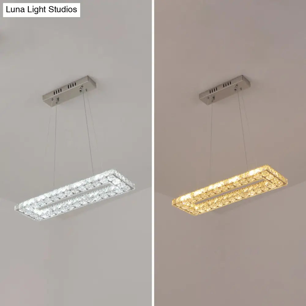 DecorBites™ Minimalist Rectangular LED Island Pendant Light with Clear K9 Crystal accents for Restaurants
