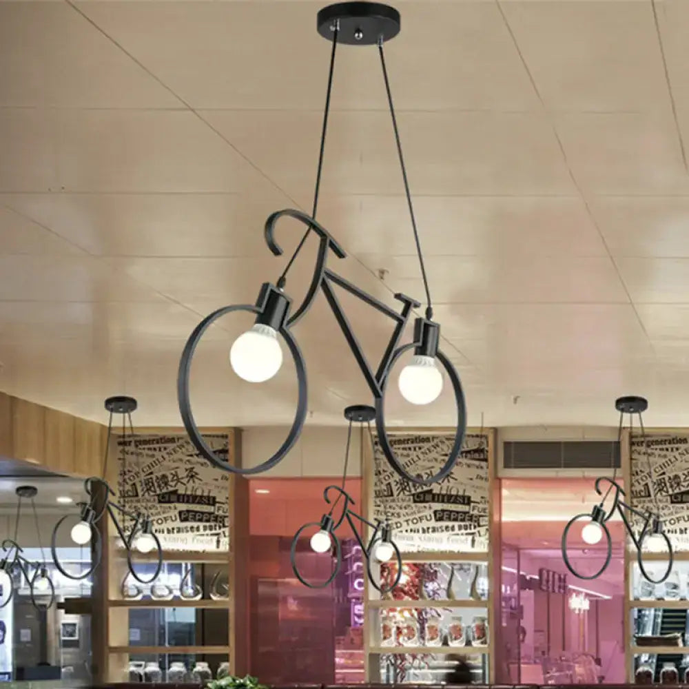 Minimalist white city bike pendant light for kids room open bulb design