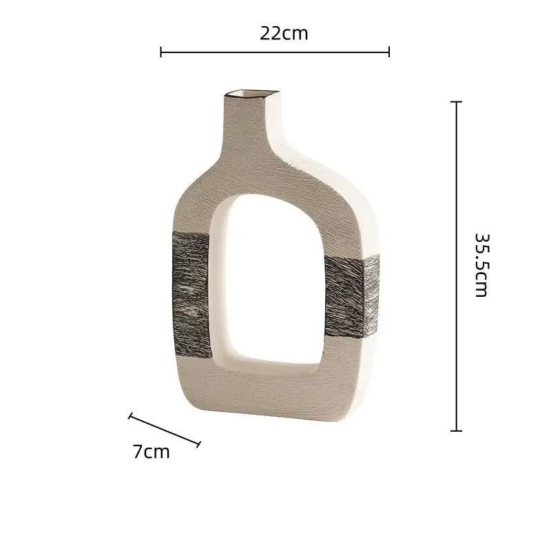 Minimalist white & gray geometric stripes ceramic flower vase living room