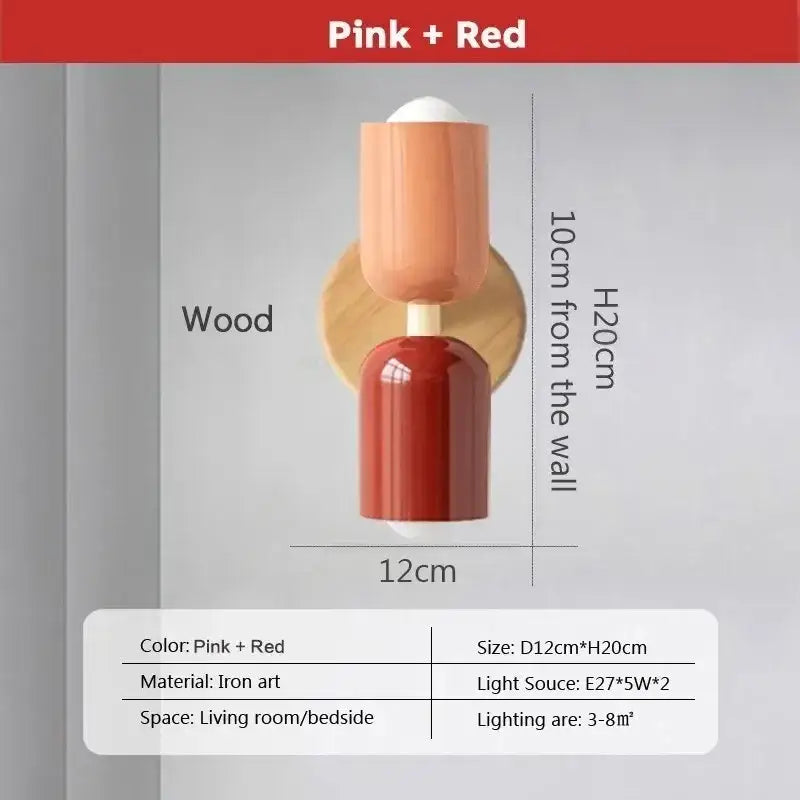 Minimalist white & pink cream zipper wooden wall lamp bedroom light