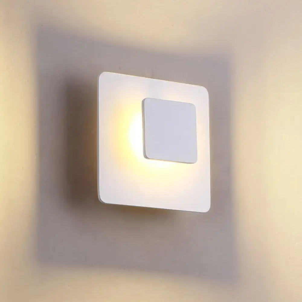 Minimalist white square led sconce lighting – bedroom warm light