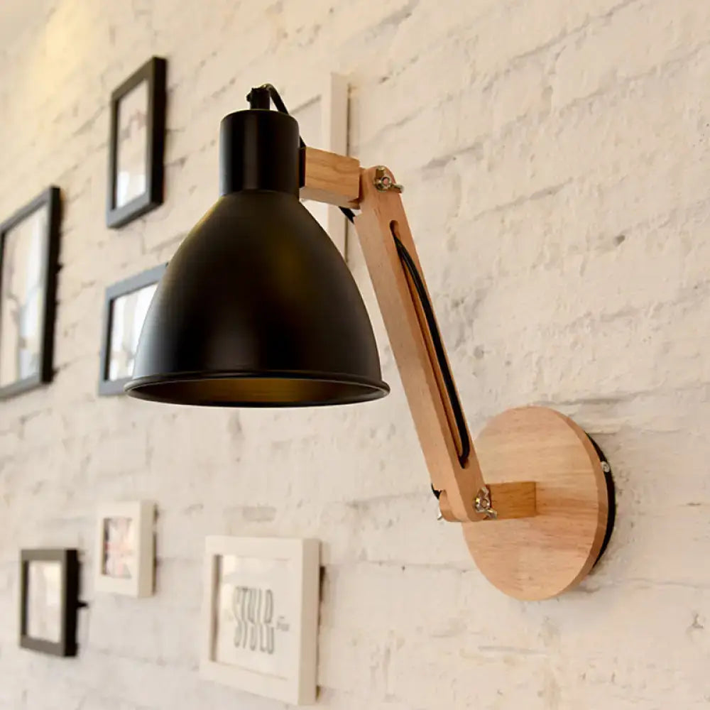 Minimalist white swing arm wall light bedroom iron dome lamp