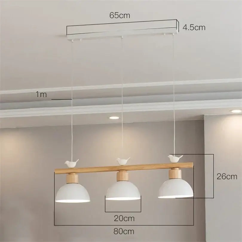 Minimalist wood and white decorbites bird light pendant dining room