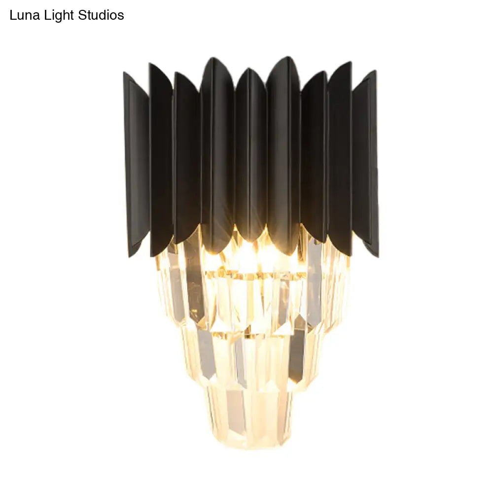 DecorBites™ Minimalistic 2-Head Wall Lighting for Bedroom with Crystal Tiered Shade in Black