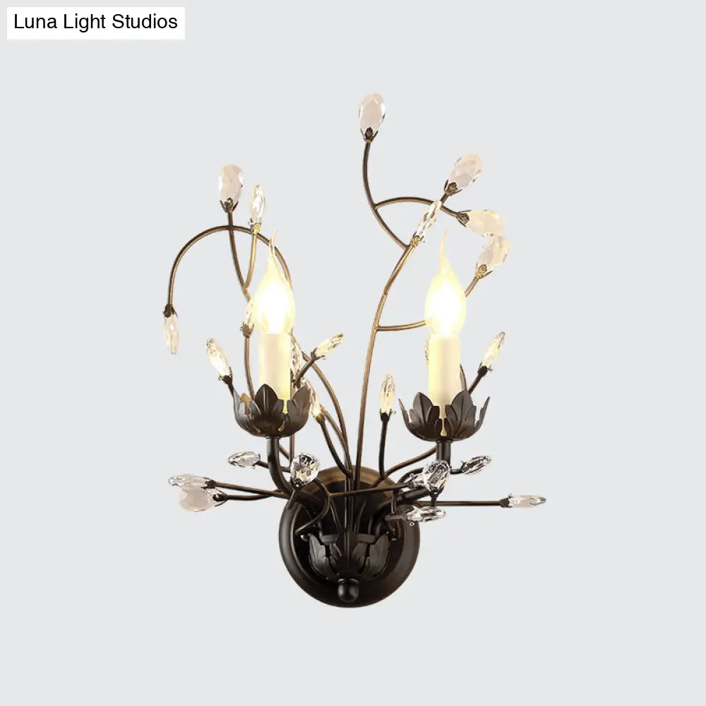 DecorBites™ Minimalistic Black Crystal Sconce Lamp with Branching Design - 2-Bulb Candlestick Wall Light Fixture