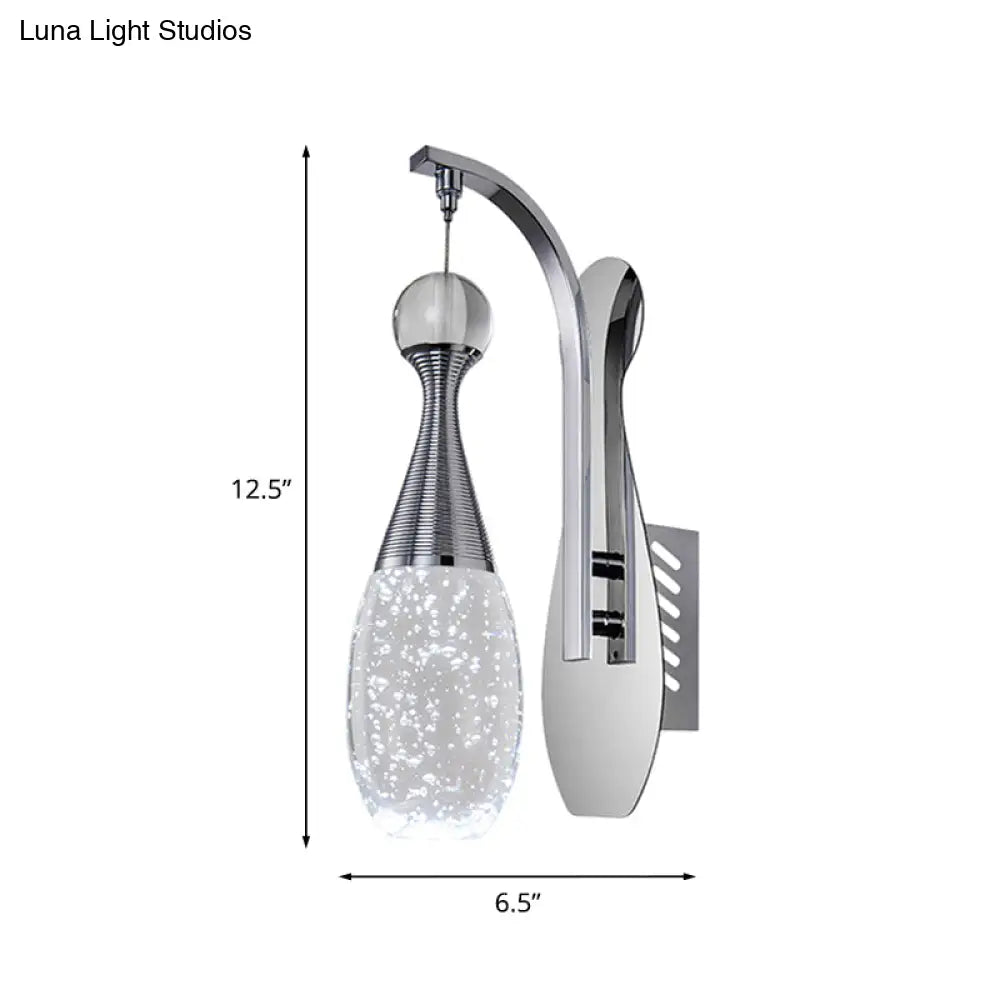 DecorBites™ Minimalistic Chrome LED Wall Sconce Light with Seeded Crystal Teardrop - Stylish Wall Lighting Fixture
