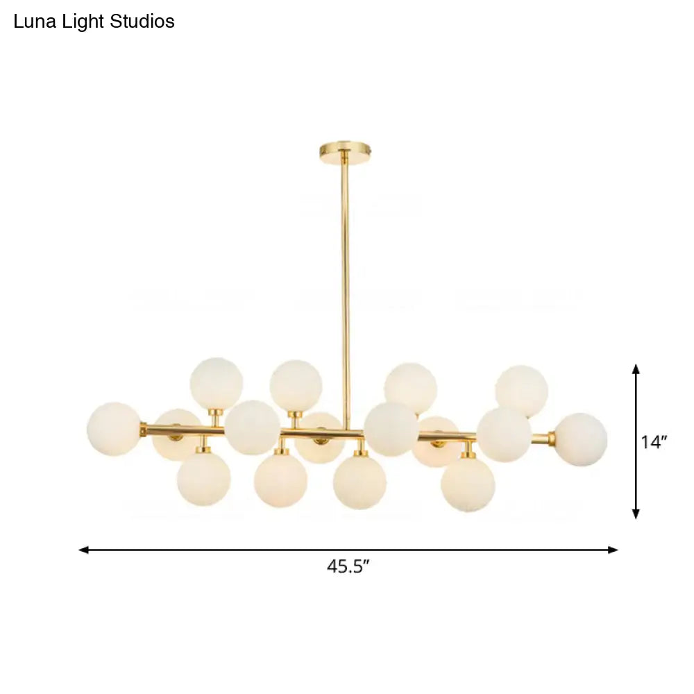 DecorBites™ Minimalistic Milky Glass Pearl 16-Bulb Brass Hanging Island Lamp