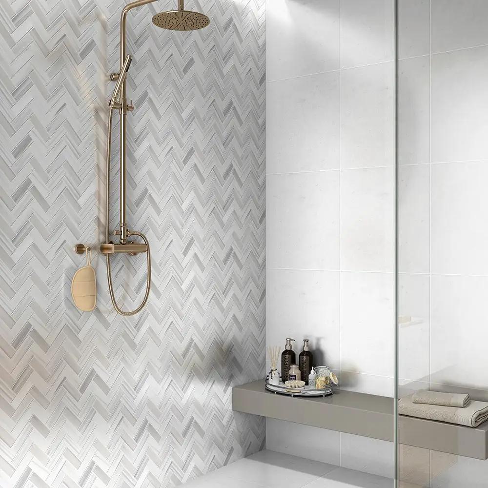 Mink White Honed Herringbone 5/8x2 Marble Mosaics 12 1/8x13 3/8