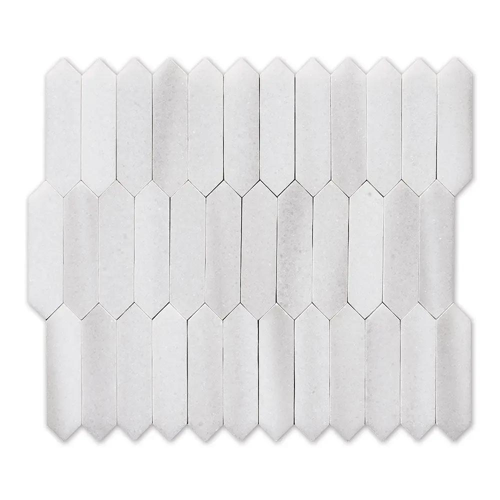 Mink White Polished Baby Picket Waterjet Marble Mosaics 13 3/16x11